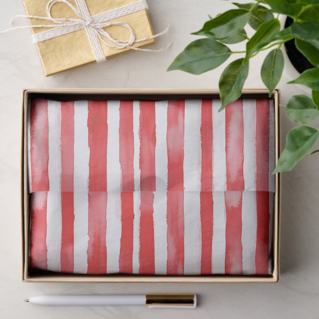 Papel De Seda Listras Brancas Vermelhas de Natal (Presente)