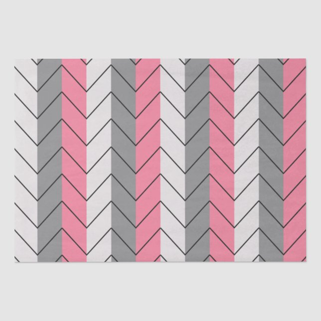 Papel De Seda Listras Chevron Preto Cinza Rosa  (Frente )