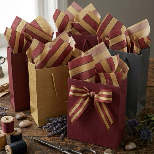 Papel De Seda Listras Clássicas de Natal Vermelho e Dourado