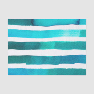 Papel De Seda Listras de Aquarela Verde-azulado e Branco na Hori