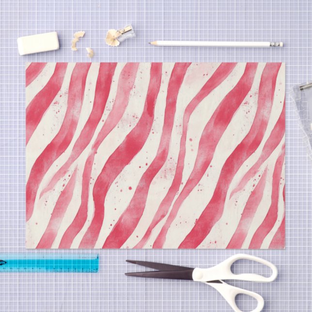 Papel De Seda Listras de Bengala de Natal Branco Vermelho (Arte )