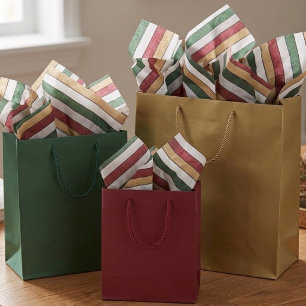 Papel De Seda Listras de Natal Dourado Verde Vermelho Prata e Br