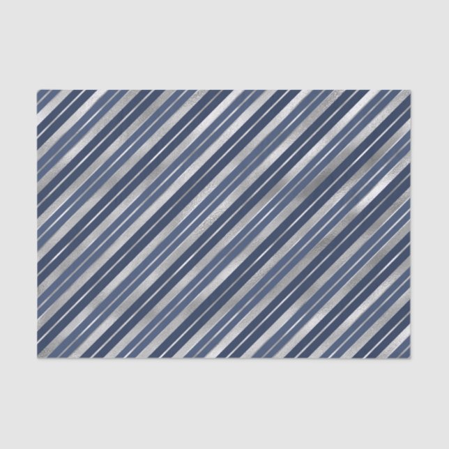 Papel De Seda Listras de Natal em Azul e Prata Fólia (Frente )