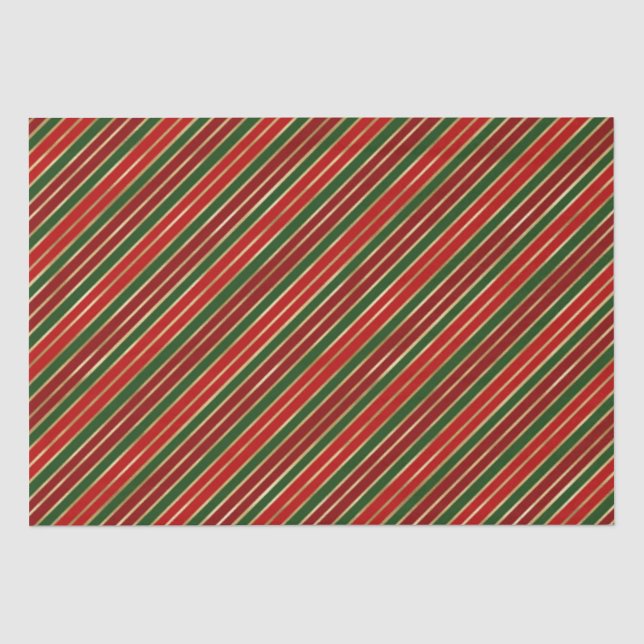 Papel De Seda Listras de Natal Vermelho, Dourado e Verde (Frente )