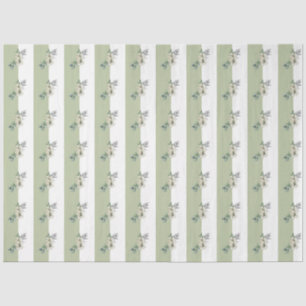 Papel De Seda Listras de Sage Verde Floral Bege