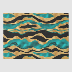 Papel De Seda Listras de Tigre Teal Dourado Animal Abstrato Gl