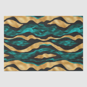 Papel De Seda Listras de Tigre Teal Dourado Animal Abstrato Gl