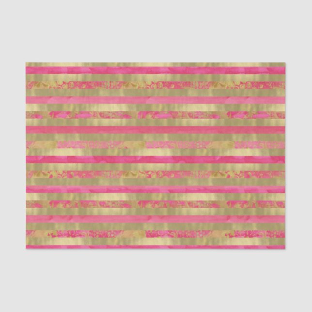 Papel De Seda Listras Douradas e cor-de-água (Frente )