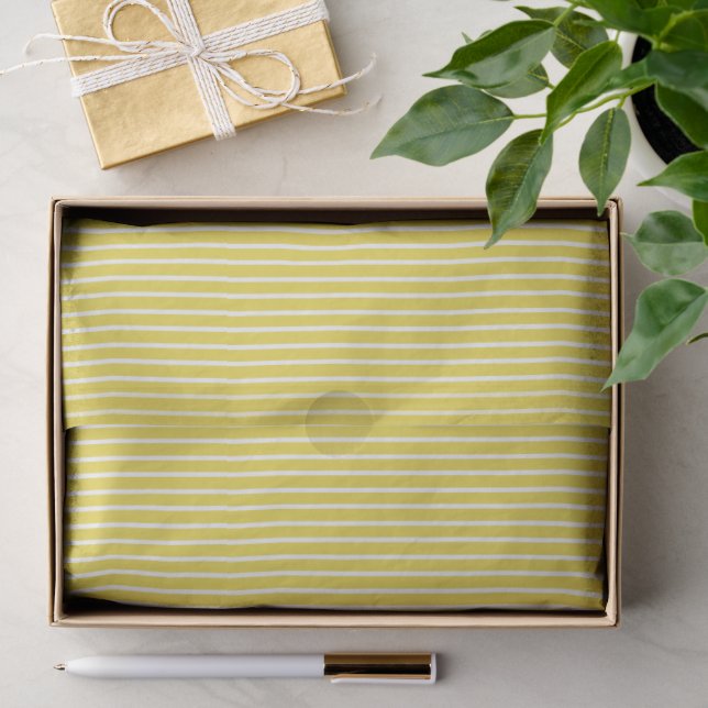 Papel De Seda Listras Elegantes Branco - Amarelo Dourado (Presente)