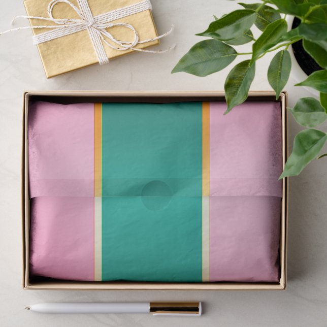 Papel De Seda Listras Modernas Rosa e Verde Deslumbrantes (Presente)