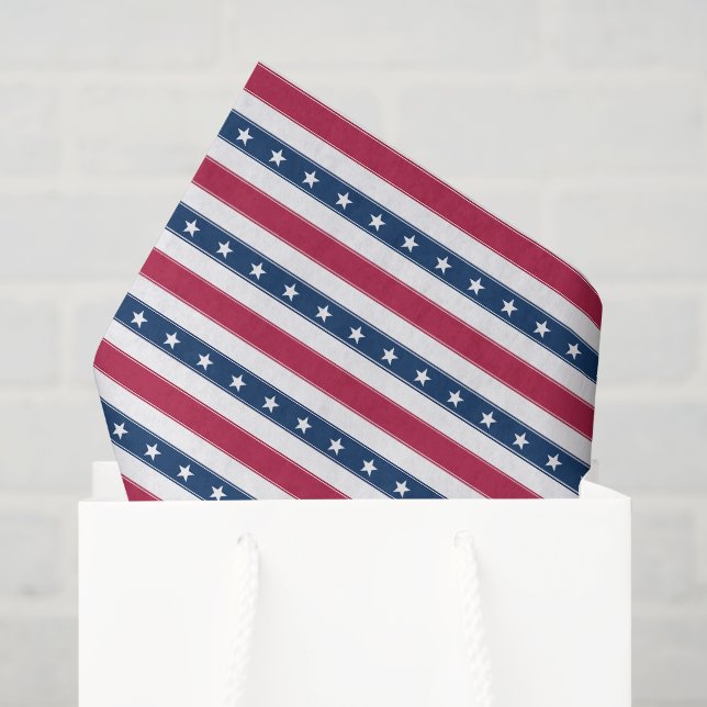Papel De Seda Listras Patrióticas com Estrelas (horizontais) (Sacola de presentes)