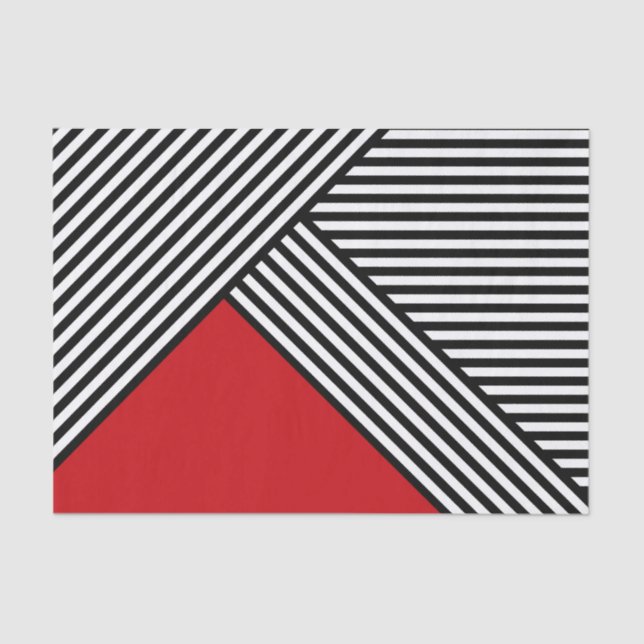 Papel De Seda Listras pretas e brancas com triângulo vermelho (Frente )