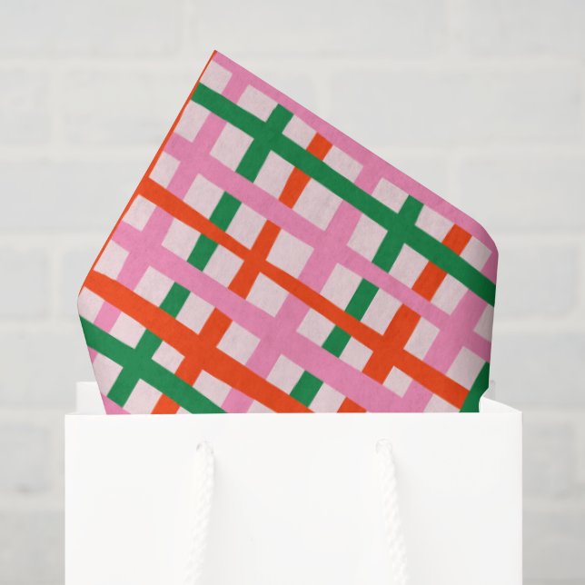 Papel De Seda Listras Rosa Verde Vermelho (Sacola de presentes)