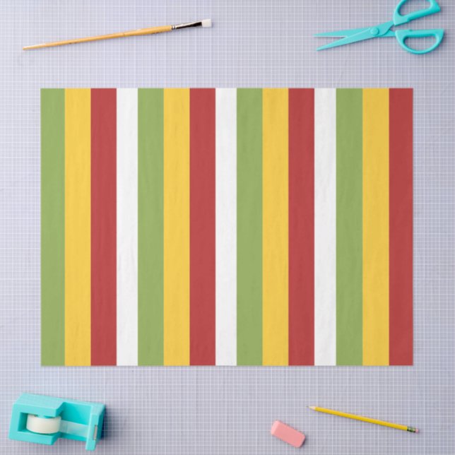 Papel De Seda Listras Verdes Amarelas Vermelhas (Arte )