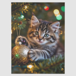 Papel De Seda Little Kitten on Christmas Tree  