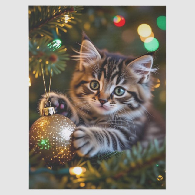 Papel De Seda Little Kitten on Christmas Tree   (Frente )