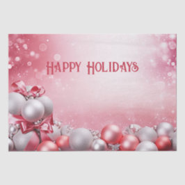 Papel De Seda Livro Branco rosa sobre as bolas de Natal