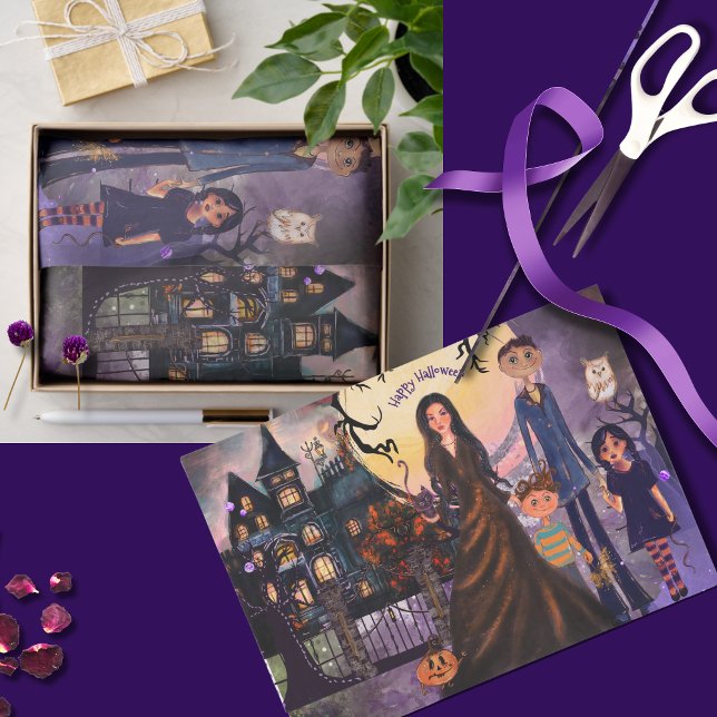 Papel De Seda Livro de Tecidos da Família Monstros da Casa Perfu (Gothic Haunted House Monster Family Tissue Paper)