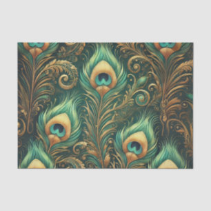 Papel De Seda Livro verde e Dourado sobre as penas de pavão