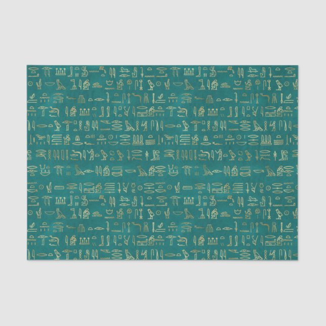 Papel De Seda Livro Verde e Dourado sobre Hieroglifos do Egito (Frente )