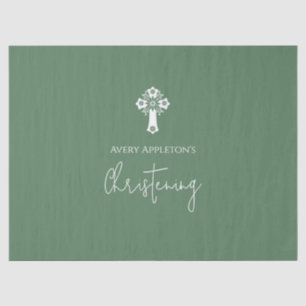 Papel De Seda Livro Verde Floral Cross Christening Fern