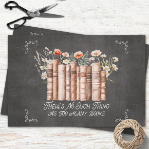 Papel De Seda Livros com Flores e Citação em Decoupagem Preta