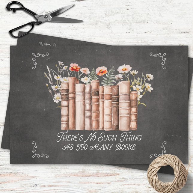 Papel De Seda Livros com Flores e Citação em Decoupagem Preta (in situ)