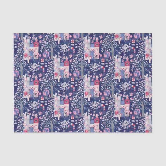 Papel De Seda Livros de conto e criaturas mágicas azuis (Frente )