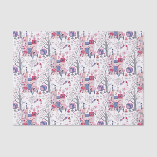 Papel De Seda Livros de conto e criaturas mágicas brancas (Frente )