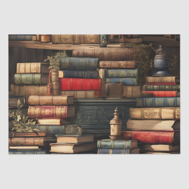 Papel De Seda Livros E Plantas (Frente )