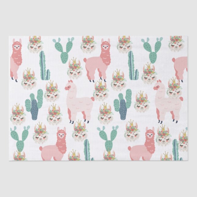 Papel De Seda Llama rosa e cacto verde (Frente )