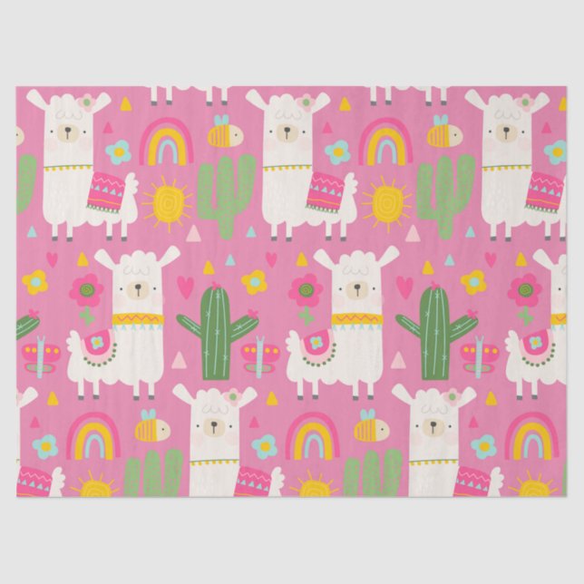 Papel De Seda Llamas Rainbows Green Cactus Light Girly Pink Cuga (Frente )