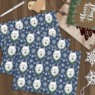 Papel De Seda Lobo Ártico Branco Místico Flor-de-Neve Azul de In