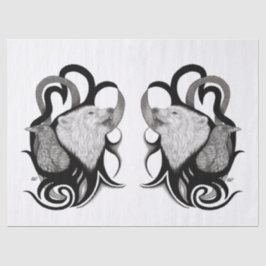 Papel De Seda Lobo Branco com Arte Tribal Raven