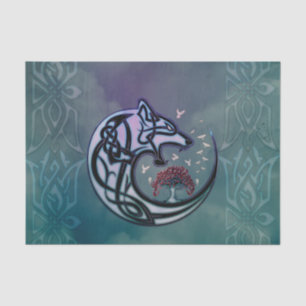 Papel De Seda Lobo celta incrível com árvore