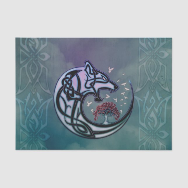 Papel De Seda Lobo celta incrível com árvore (Frente )