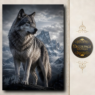 Papel De Seda Lobo Majestoso da Montanha Decoupage