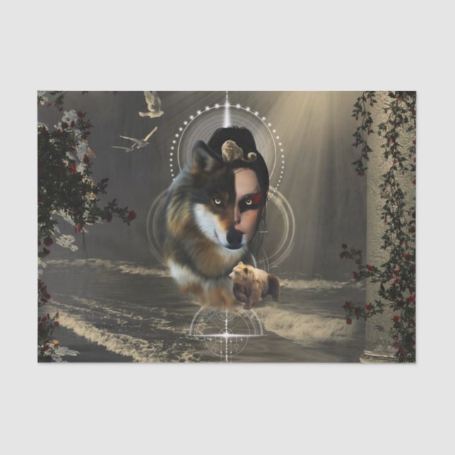 Papel De Seda Lobo maravilhoso com a fada (Frente )