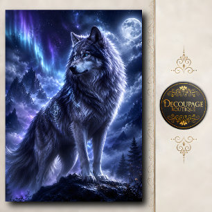 Papel De Seda Lobo Místico da Lua Aurora Decoupage
