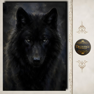 Papel De Seda Lobo Negro Olhar Intenso Decoupage