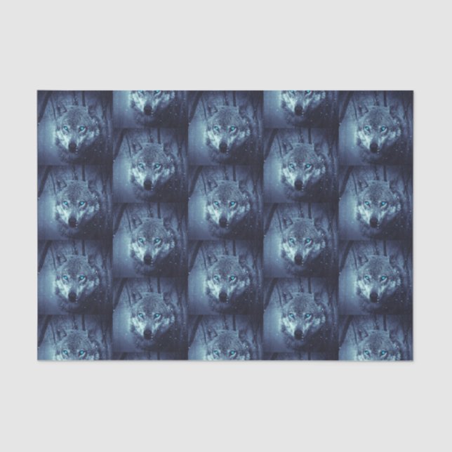 Papel De Seda Lobo Selvagem Mágico com Olhos Azuis Incríveis Pat (Frente )