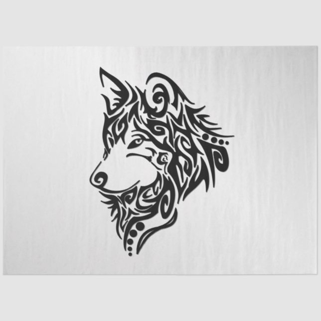 Papel De Seda Lobo Tribal Negro (Frente )