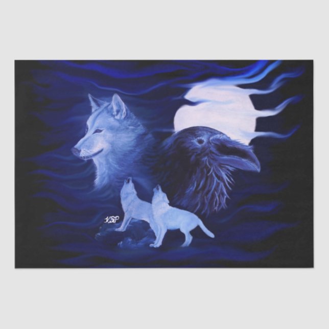 Papel De Seda Lobos e Raven com lua de cheio (Frente )