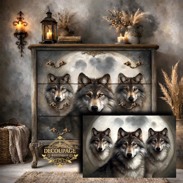 Papel De Seda Lobos Lunares Decoupage (Lunar Wolf Pack Decoupage Tissue Paper)