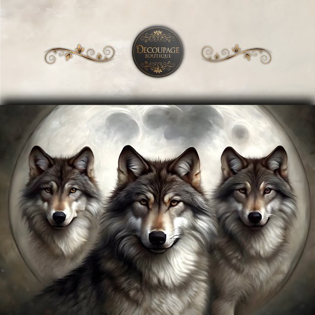 Papel De Seda Lobos Lunares Decoupage (Lunar Wolf Pack Decoupage Tissue Paper)