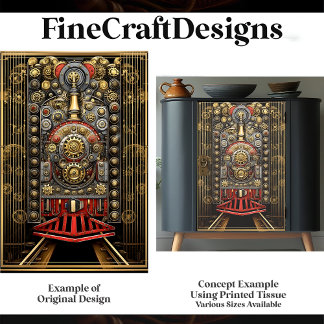 Papel De Seda Locomotiva a Vapor Steampunk Vitoriana G8 Decoupag