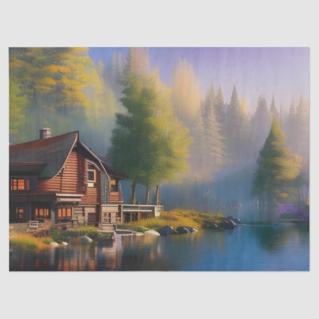 Papel De Seda Log Cabin no lago (Frente )