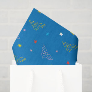 Papel De Seda Logotipo da Mulher-Maravilha e Estrelas Padrão Azu