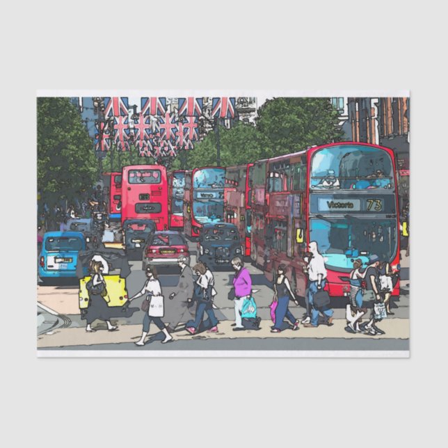 Papel De Seda London Red Bus BD - Rua Inglaterra Reino Unido (Frente )