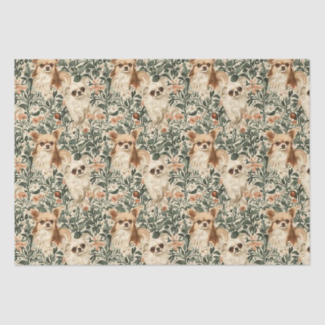 Papel De Seda Long Haired Chihuahuas William Morris estilo flora (Frente )